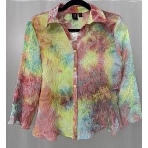VTG Y2K Milano Crinkle Top Womens S Floral Print 3/4 Sleeve‎ Shirt NWT